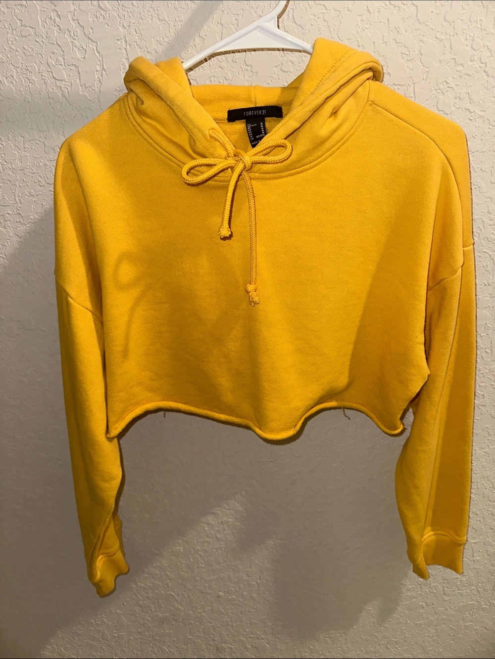 Forever 21 Sunny Yellow Cropped Hoodie with Drawstring